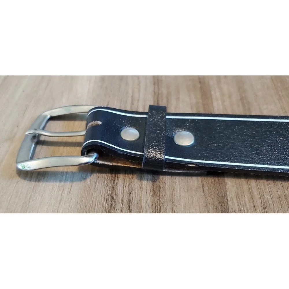 Lucien Piccard Genuine‎ Leather Belt Size 38 40 Black White Stripe Argentina